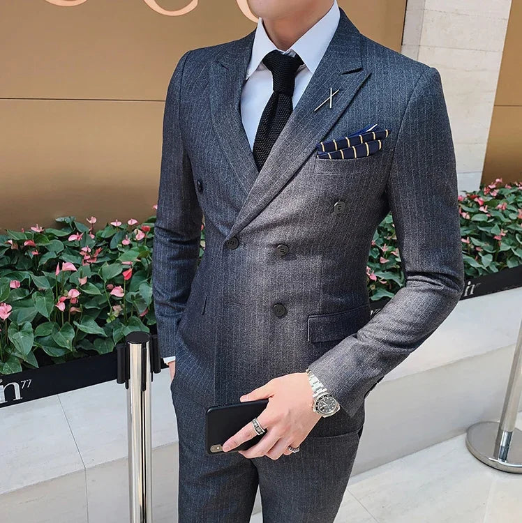 Lattice Plaid Three-Piece Formal Suit