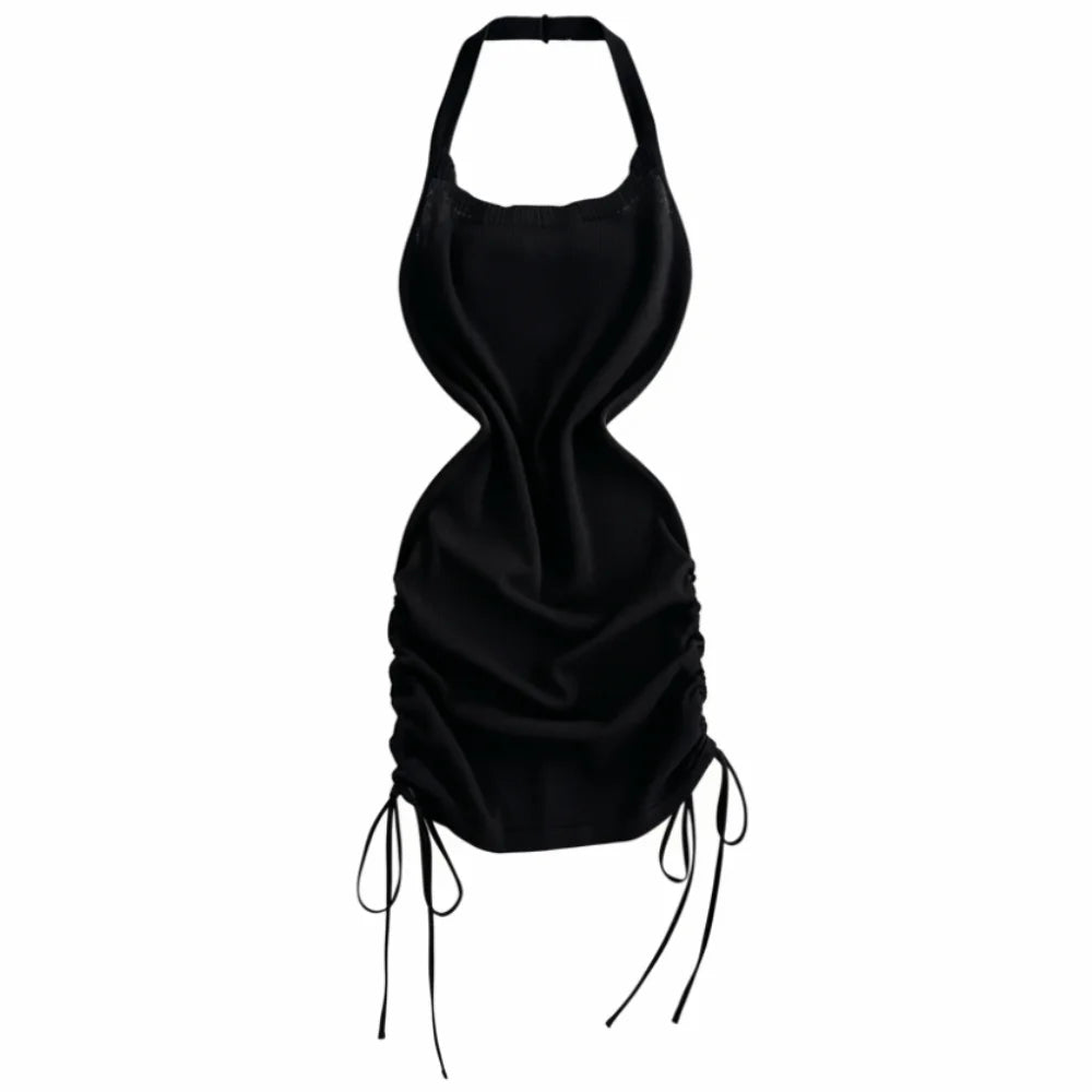 Drawstring Halter Mini Dress