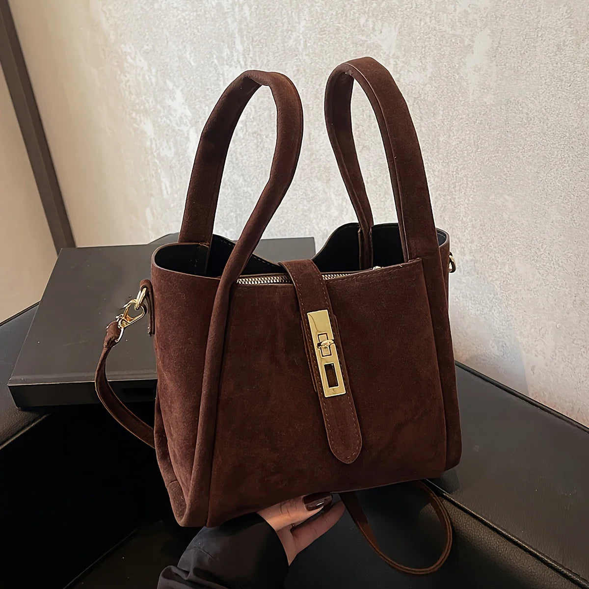 Frosted Suede Bucket Bag