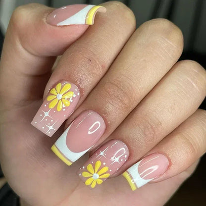 Pink Floral Press On Nails