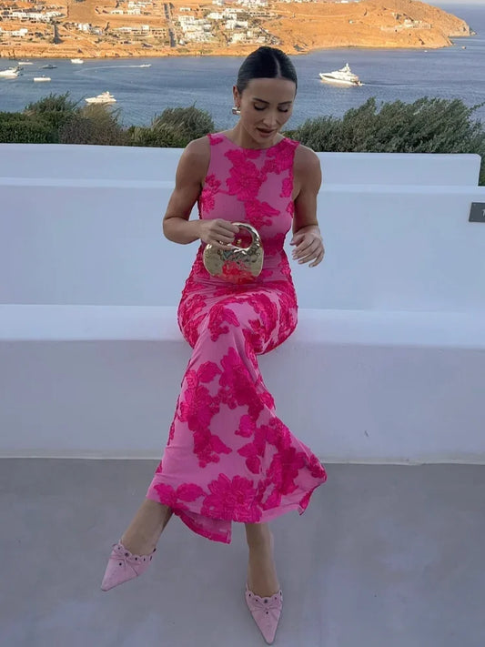 Elegant 3D Flower Maxi Dress