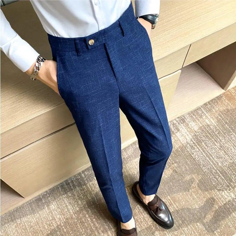 Plaid Striped Slim Suit Trousers