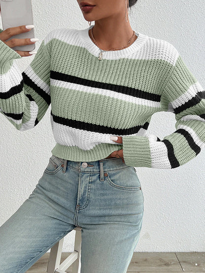 Drop-Shoulder Striped Acrylic Sweater