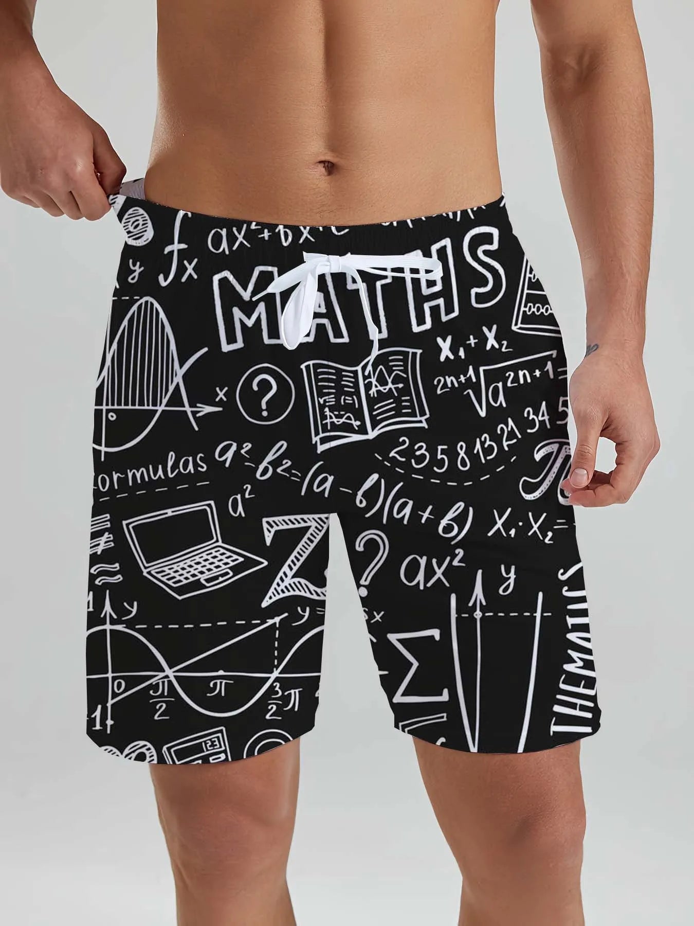 Hawaiian Math Print Beach Shorts