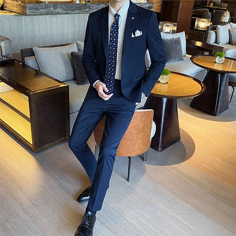 High-End Plaid Slim Business Suit