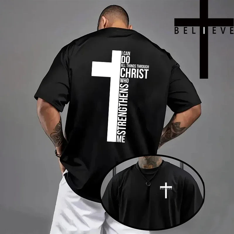 Jesus Cross Print Cotton Tee