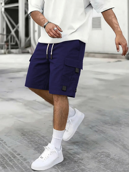 Cargo Shorts Drawstring Buckle Pockets