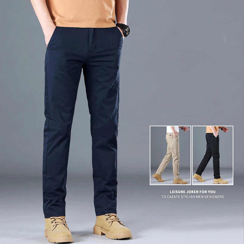 Cotton Solid Slim Straight Trousers
