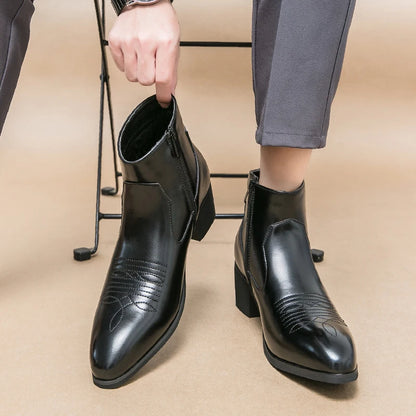Black PU Cowboy Western Boots
