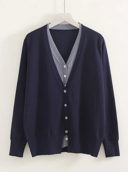 Red V-Neck Button Cardigan