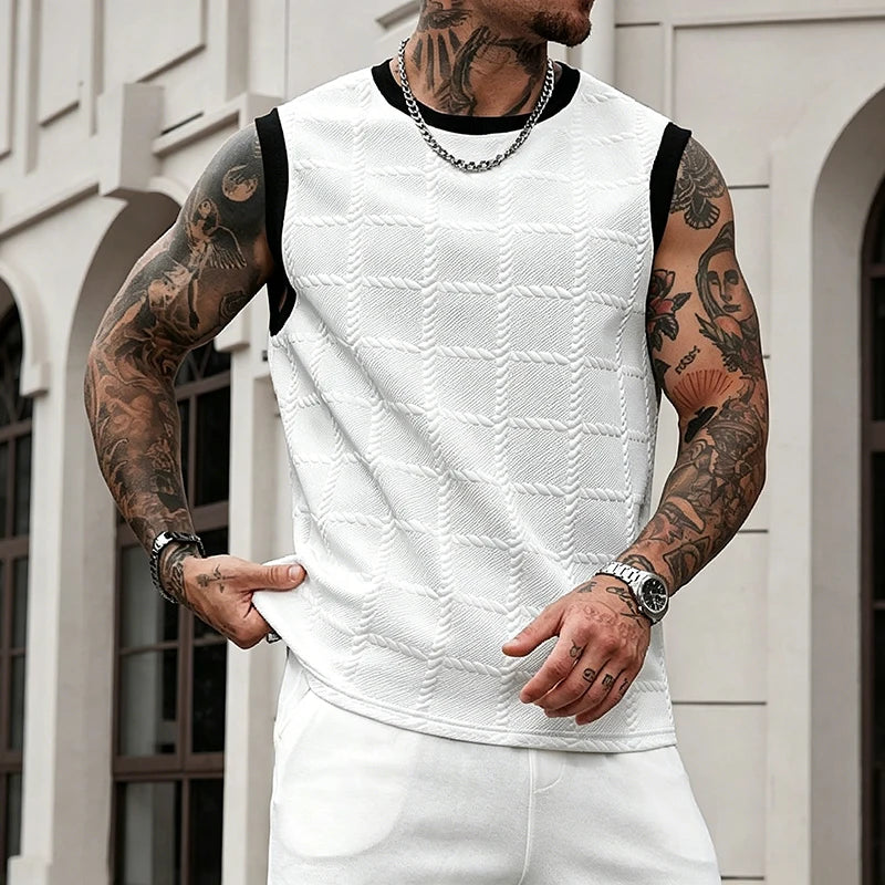 Jacquard Contrast-Trim Tank Top