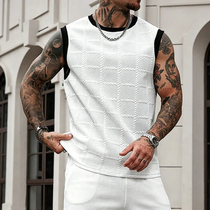 Jacquard Contrast-Trim Tank Top