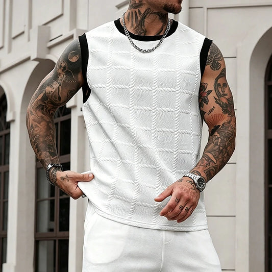 Jacquard Contrast-Trim Tank Top