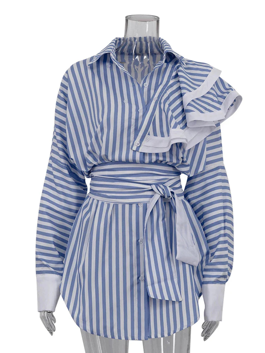 Clacive Fashion Loose Blue Stripe Women’s Dress