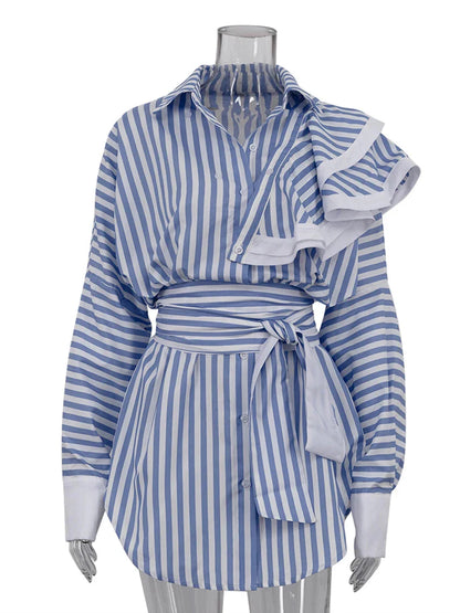 Clacive Fashion Loose Blue Stripe Women’s Dress