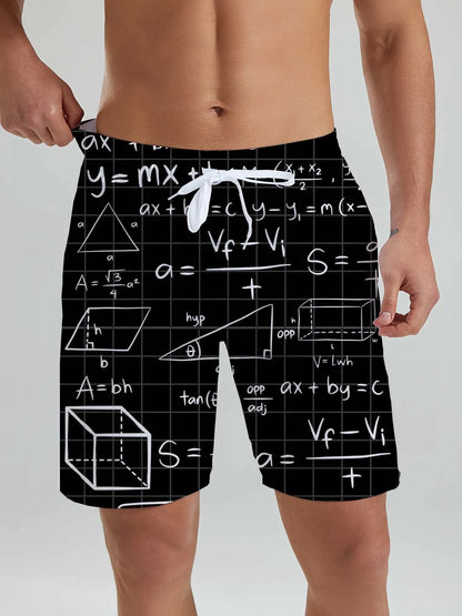 Hawaiian Math Print Beach Shorts
