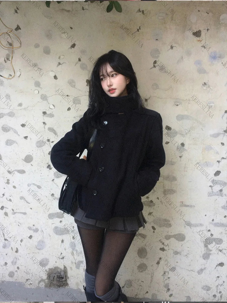 High-Neck Woolen Coat