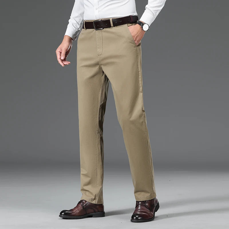 Cotton Blend Slim Straight Trousers