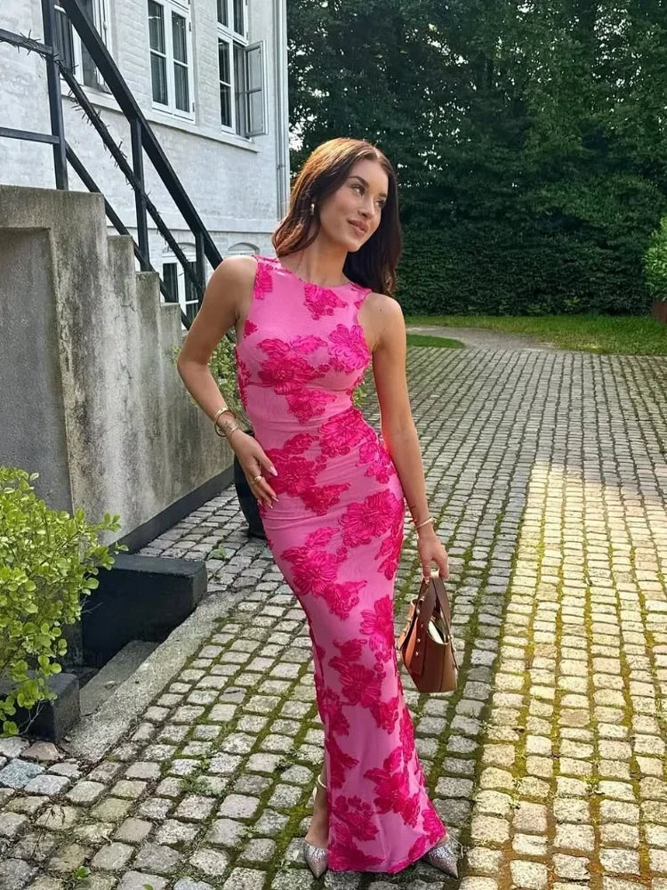 Elegant 3D Flower Maxi Dress