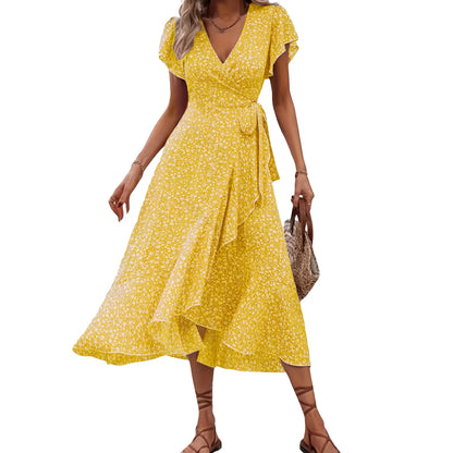 Floral Ruffle Wrap Dress