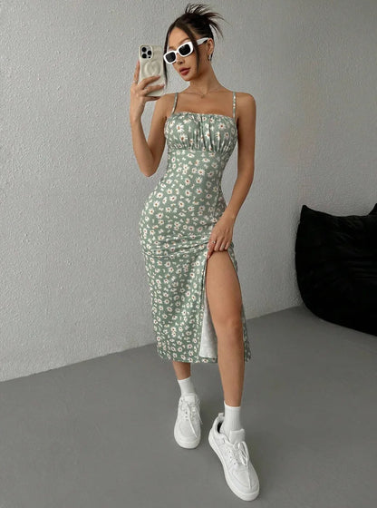 Floral Print Backless Maxi Dress