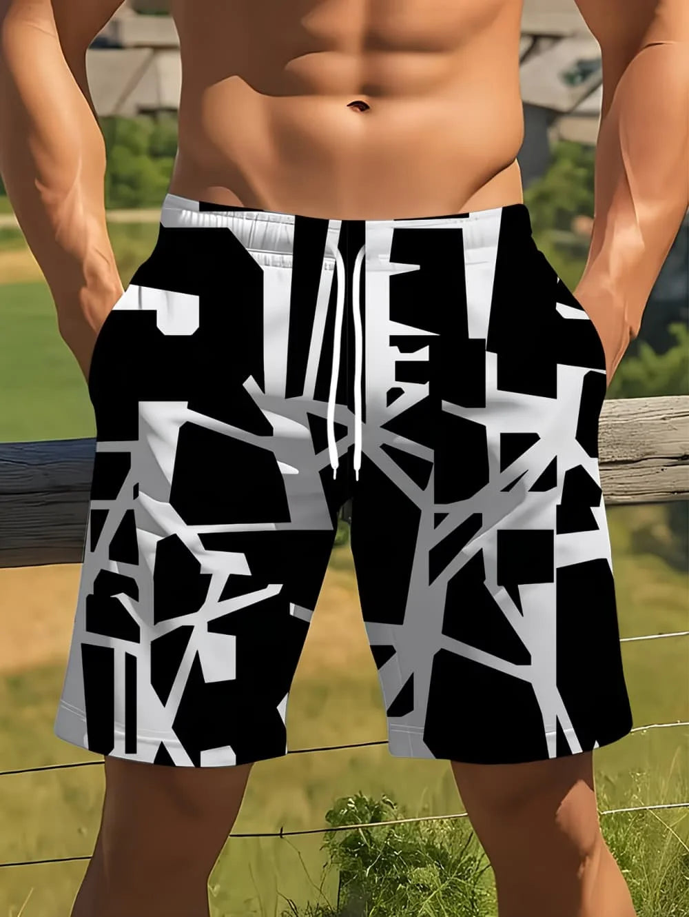 Coconut Tree Print Swim Trunks