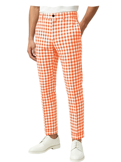 Blue White Checkered Slim Trousers
