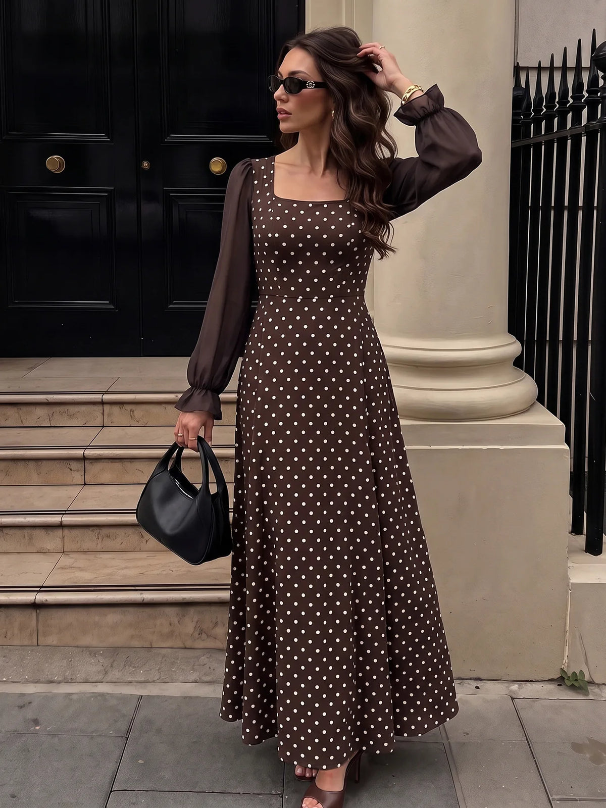 Polka Dot Mesh Maxi Dress