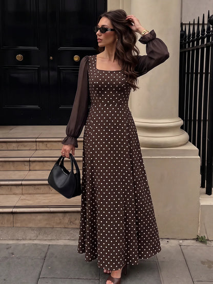 Polka Dot Mesh Maxi Dress