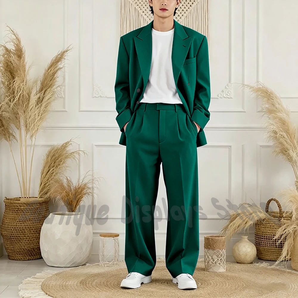 Peak-Lapel Loose Casual Suit Set