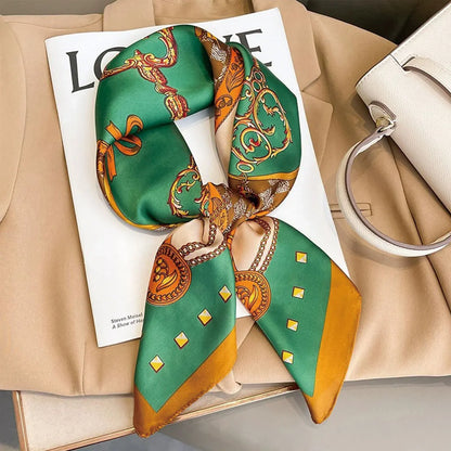 Korean Silk Print Square Scarf