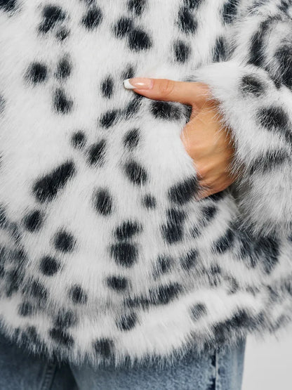 Hooded Snow Leopard Faux Fur Coat