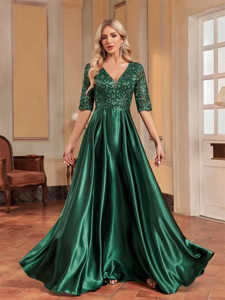 Abstract Satin V-Neck Dress