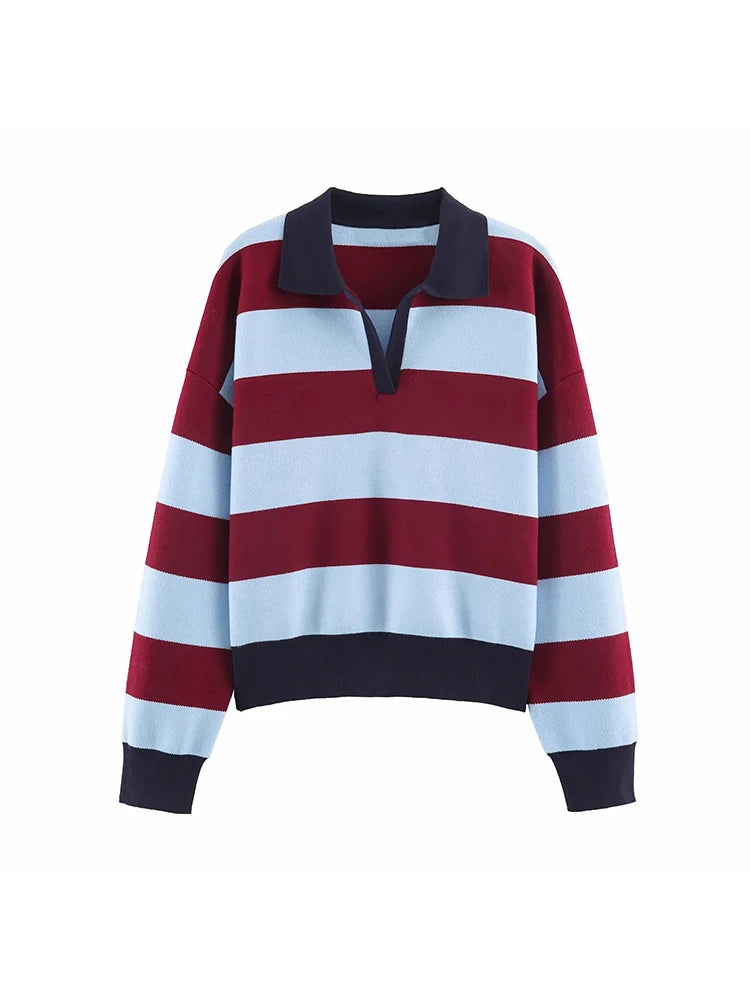 Striped Knit Polo Sweater