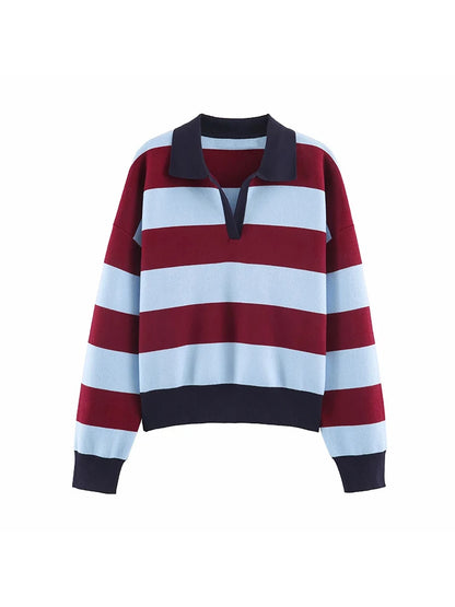 Striped Knit Polo Sweater