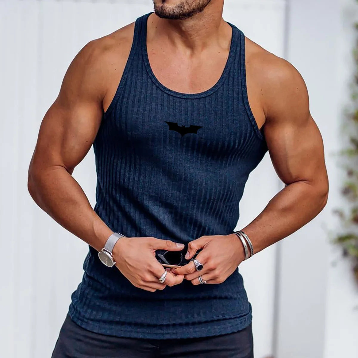 Bat-Sleeve Stripe Gym Tank Top
