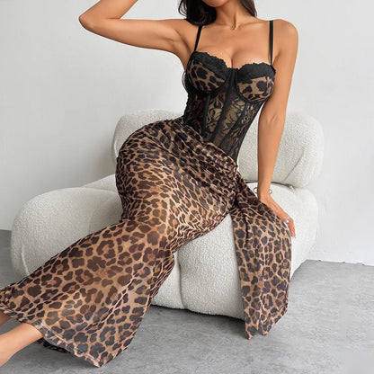Leopard Print Backless Maxi Dress