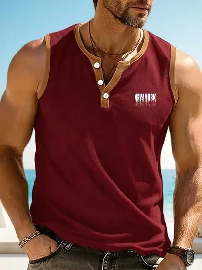 Henley Streetwear Print Tank Top