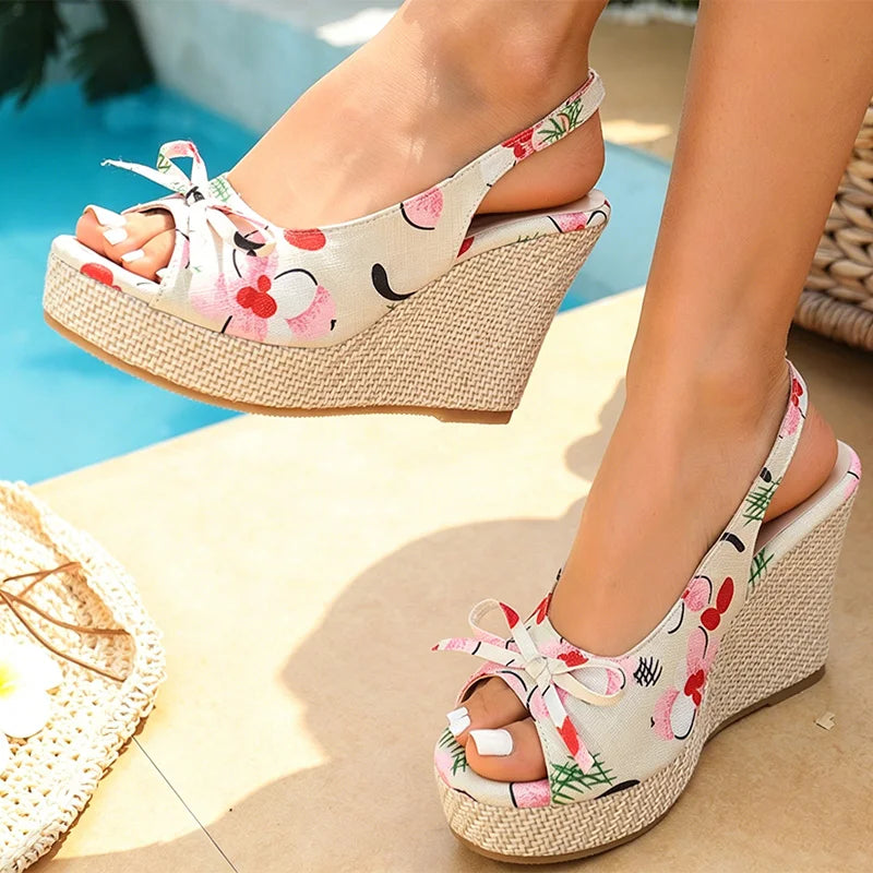 Floral Wedge Slip Sandals