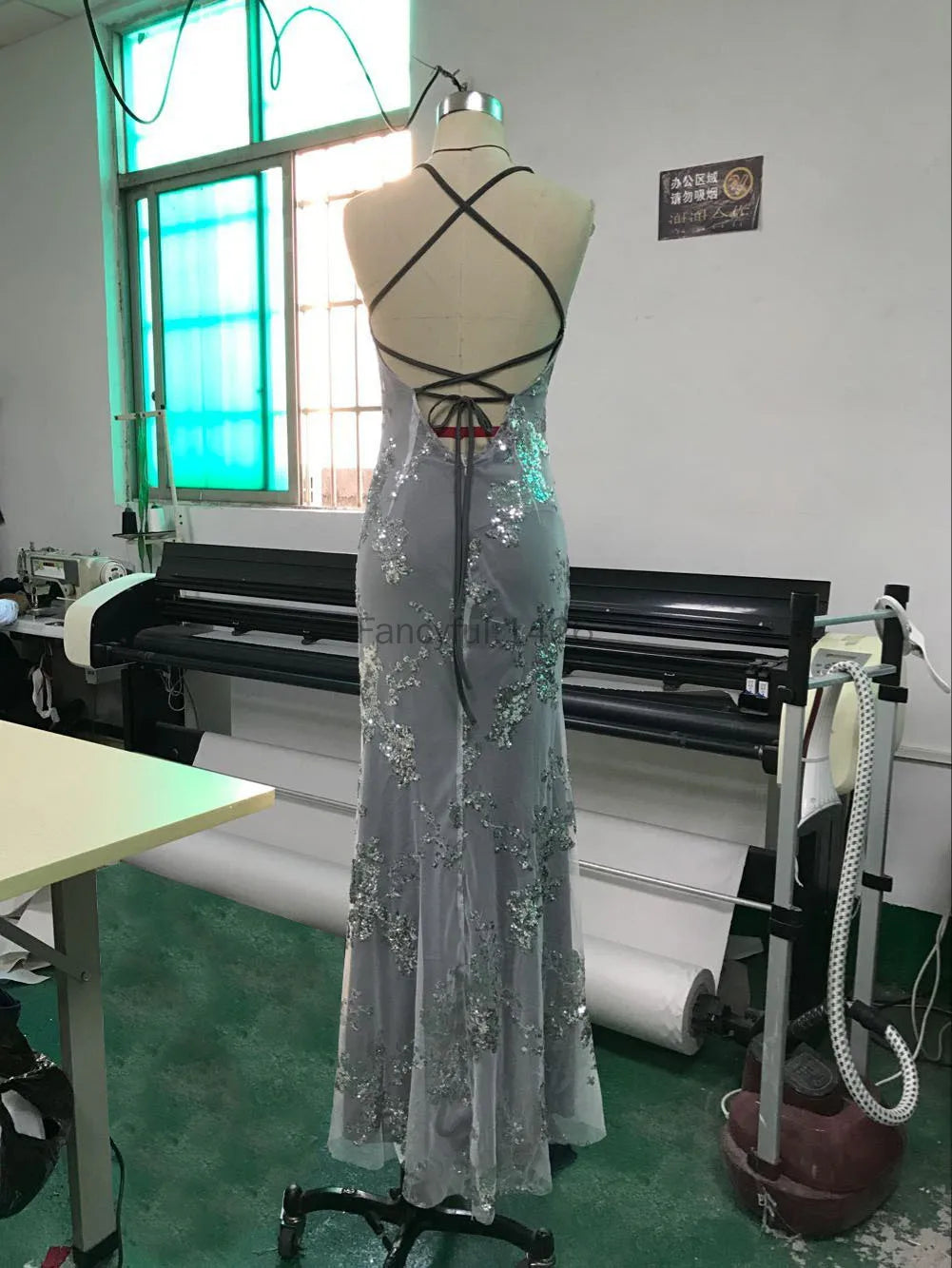 Sequin Backless V-Neck Dress