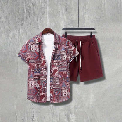 Vintage Button-Down Shirt Shorts Set