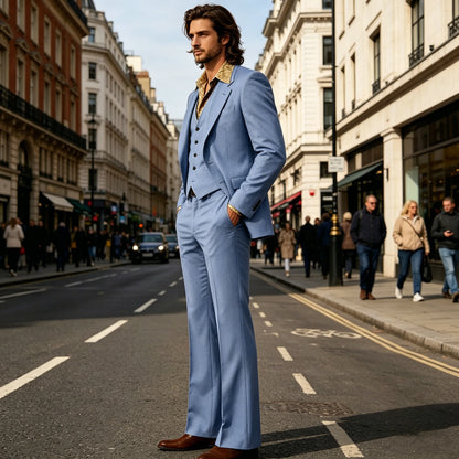 Retro Bell-Bottom Three-Piece Suit