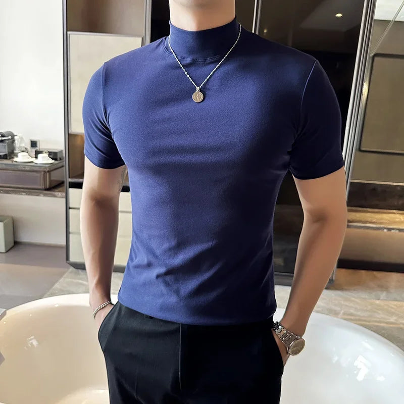 Korean Slim Half High-Neck T-Shirt