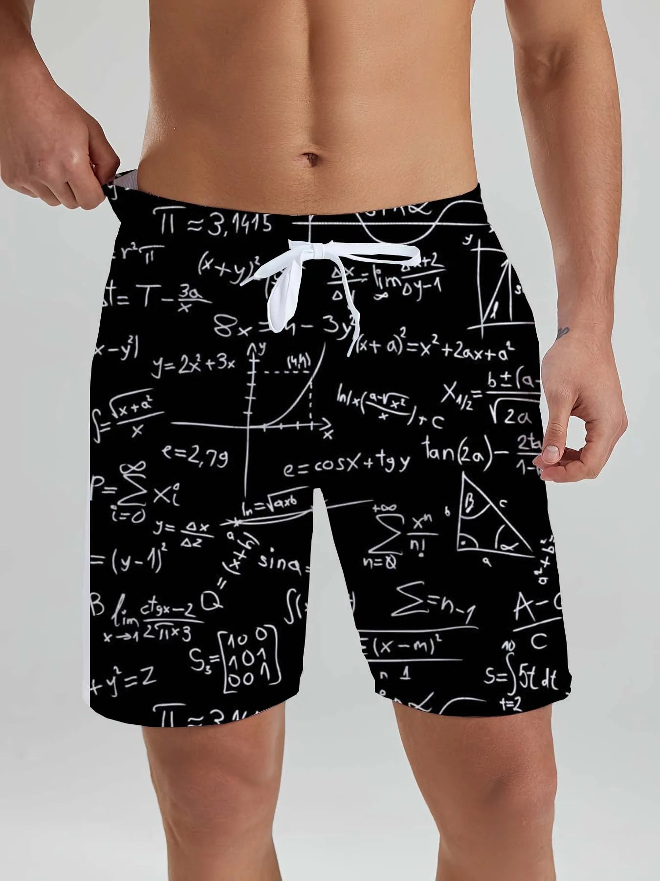 Hawaiian Math Print Beach Shorts