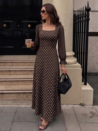 Polka Dot Mesh Maxi Dress
