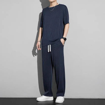 Ice Silk Wrinkled Sports Long Set