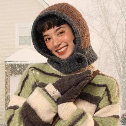 Wool Blend Hooded Scarf Beanie