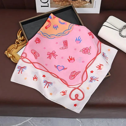 Pink Star Print Square Scarf