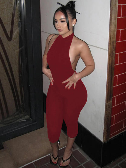 Halter Backless Ribbed Jumpsuit