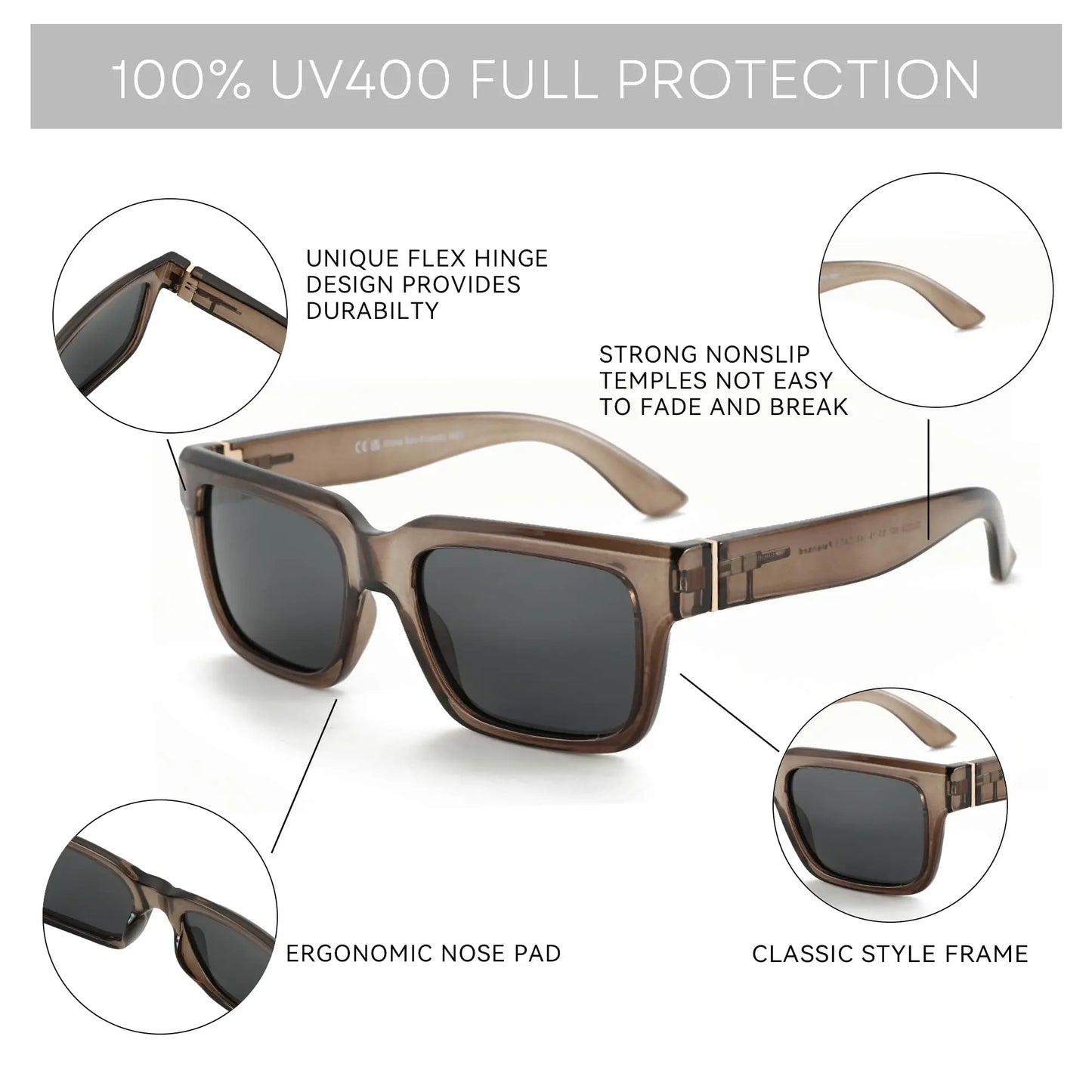 Polarized UV400  Retro Rectangle Sunglasses